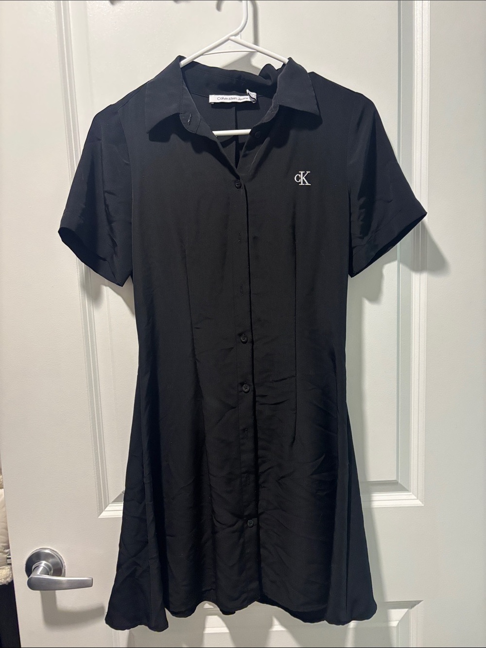 Calvin Klein Black Short-Sleeve Button-Front Shirt Dress